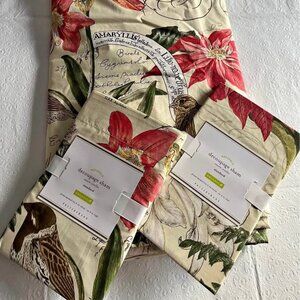 NEW Pottery Barn DECOUPAGE Amaryllis/Winter Bird ORGANIC Queen Duvet 3 Pcs Set